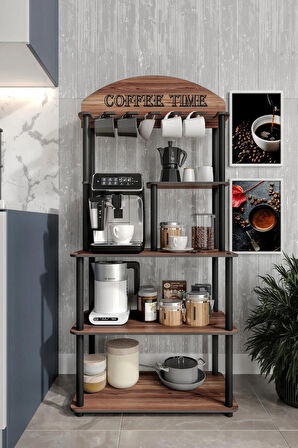 Ravilo Coffee Time Dekoratif Kahve Standı Çok Amaçlı Dolap Ceviz