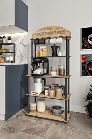 Ravilo Coffee Time Dekoratif Kahve Standı Çok Amaçlı Dolap Meşe