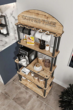 Ravilo Coffee Time Dekoratif Kahve Standı Çok Amaçlı Dolap Meşe