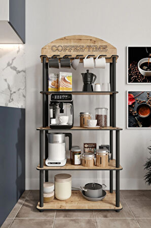 Ravilo Coffee Time Dekoratif Kahve Standı Çok Amaçlı Dolap Meşe