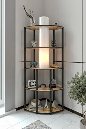 Ravilo Conrad Çift Yön Kullanım Raflı Köşe Lambader Meşe