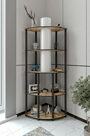 Ravilo Conrad Çift Yön Kullanım Raflı Köşe Lambader Meşe