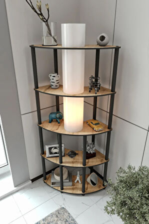 Ravilo Conrad Çift Yön Kullanım Raflı Köşe Lambader Meşe