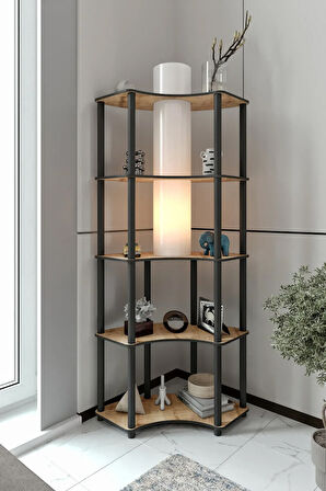 Ravilo Conrad Çift Yön Kullanım Raflı Köşe Lambader Meşe