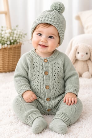 Kız Bebek Triko Tulum ve Bere Takımı 3005 