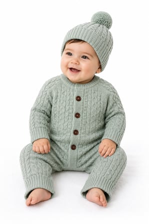 Erkek Bebek Triko Tulum ve Bere Takımı 3016