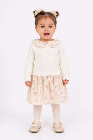 Kız Bebek Çiçek Desenli Müslin Triko Takımı 3028