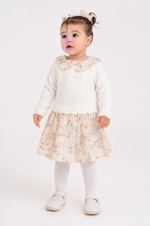Kız Bebek Çiçek Desenli Müslin Triko Takımı 3028