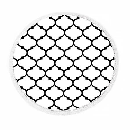 Dekoreko İnci Halı Dijital Saçaklı Yuvarlak 2025 Beyaz-