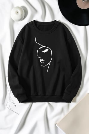 Unisex Karışık Baskılı Bisiklet Yaka Sweatshirt