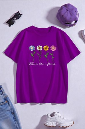 Unisex Flowers Baskılı Tasarım Tshirt