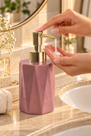 Porsima 3205 Seramik Sıvı Sabunluk - Tezgah Üstü Banyo Mutfak Lavabo Sabunluğu - 250 cc Pudra