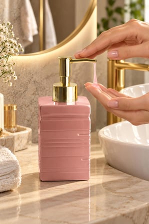 Porsima 3206 Seramik Sıvı Sabunluk - Tezgah Üstü Banyo Mutfak Lavabo Sabunluğu - 275 cc Pudra