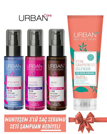 Urban Care Saç Bakım Seti Muhteşem 4'lü - Intense + Argan + Hyaluronic Serum 100m X 3 + Şampuan 250m