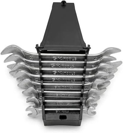 PROALET GK TOOLS 1. Kalite Krom Vanadyum Açık Ağız Anahtar Takımı 8 Parça (6-22 mm), İki Ağızlı Paslanmaz El Aletleri Seti, Özel Taşıma Standlı İki Yönlü Somun Sıkma Ve Sökme Seti