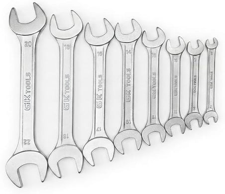 PROALET GK TOOLS 1. Kalite Krom Vanadyum Açık Ağız Anahtar Takımı 8 Parça (6-22 mm), İki Ağızlı Paslanmaz El Aletleri Seti, Özel Taşıma Standlı İki Yönlü Somun Sıkma Ve Sökme Seti