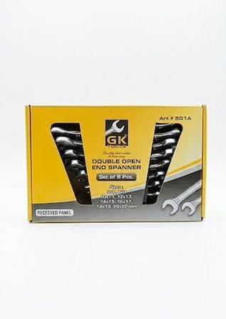 PROALET GK TOOLS 1. Kalite Krom Vanadyum Açık Ağız Anahtar Takımı 8 Parça (6-22 mm), İki Ağızlı Paslanmaz El Aletleri Seti, Özel Taşıma Standlı İki Yönlü Somun Sıkma Ve Sökme Seti