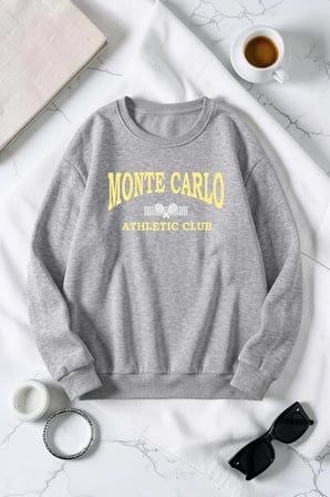 Unisex Monte Carlo Baskılı Bisiklet Yaka Sweatshirt