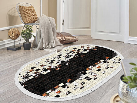 Dekoreko İnci Halı Dijital Saçaklı Oval 1914 Desen 1