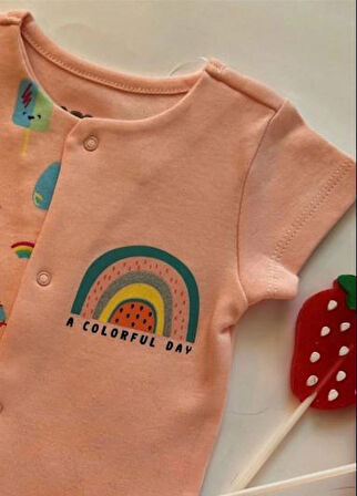Kız Bebek Kısa Kol Şort Tulum Parçalı Romper 100% Cotton Çıtçıtlı