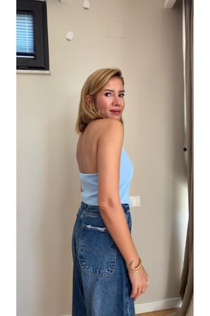 Halter Yaka Düğmeli Kısa Yelek