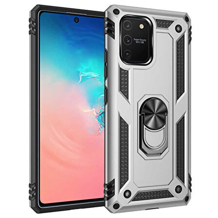 Galaxy A91 (S10 Lite) Kılıf Zore Vega Yüzüklü Standlı Zırh Kılıf