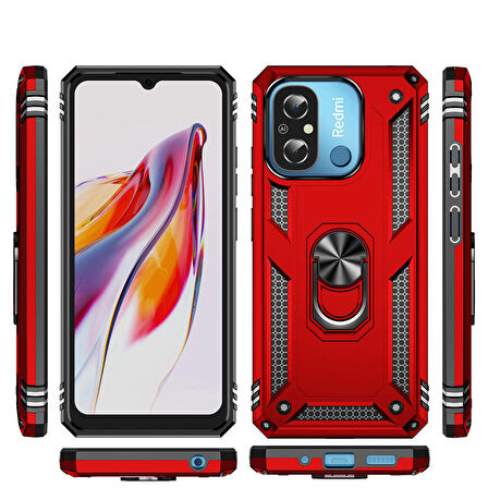 Xiaomi Redmi 12C Kılıf Zore Vega Yüzük Standlı Zırh Kılıf