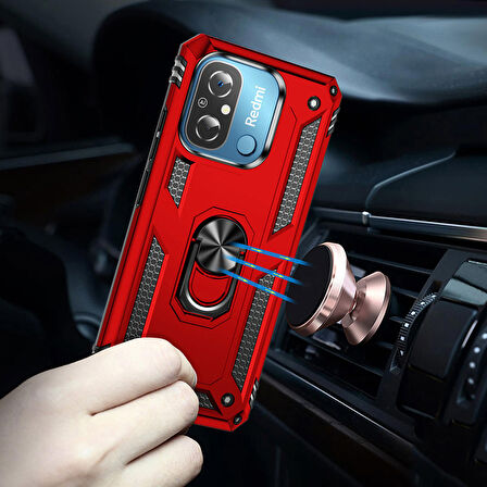 Xiaomi Redmi 12C Kılıf Zore Vega Yüzük Standlı Zırh Kılıf