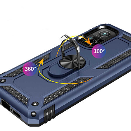 Xiaomi Mi 10T 5G Kılıf Zore Vega Yüzük Standlı Zırh Kılıf