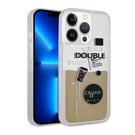 Apple iPhone 14 Pro Kılıf Desenli Sıvılı Zore Drink Kahve Tasarımlı Kılıf