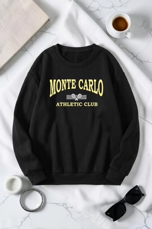 Unisex Monte Carlo Baskılı Bisiklet Yaka Sweatshirt