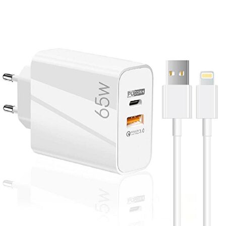 Global 65W UsbA PD33W Quick Charger 3.0 UsbA to Lightning 3m Kablolu Hızlı Şarj Aleti Set