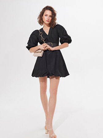 Jiyuan V-Yaka Mini Boy Regular Fit Siyah Renk Elbise