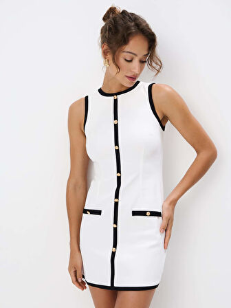 Faylinn Bisiklet Yaka Kısa Kol Regular Fit Beyaz Renk Elbise