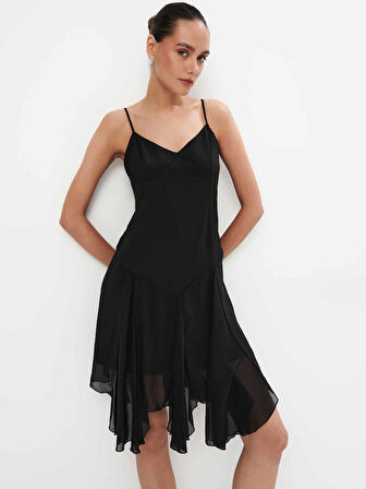 Alessi Straplez Askılı Regular Fit Siyah Renk Elbise