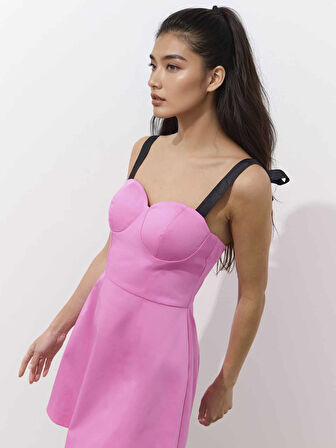 VENES  Regular Fit Straplez Kısa Boy Lila Renk Elbise