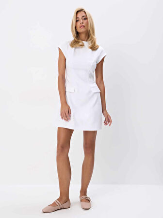 Gokwe Hakim Yaka Kısa Kol Regular Fit Beyaz Renk Elbise