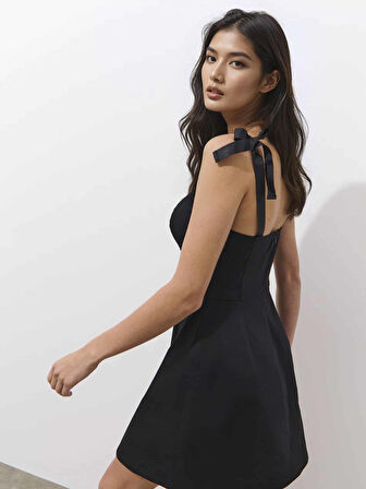 VENES  Regular Fit Straplez Kısa Boy Siyah Renk Elbise