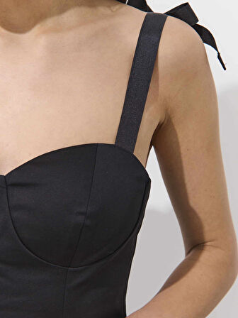 VENES  Regular Fit Straplez Kısa Boy Siyah Renk Elbise