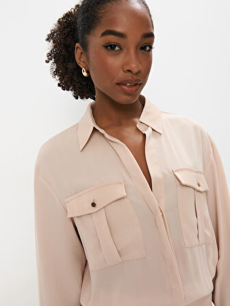 Sanc Elbi̇se Gömlek Yaka Kısa Boy Regular Fit Krem Renk Elbise