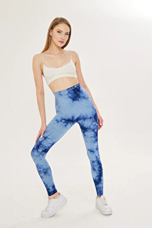 Lilxan Karışık Desenli Uzun Boy Slim Fit Mavi Renk Tayt