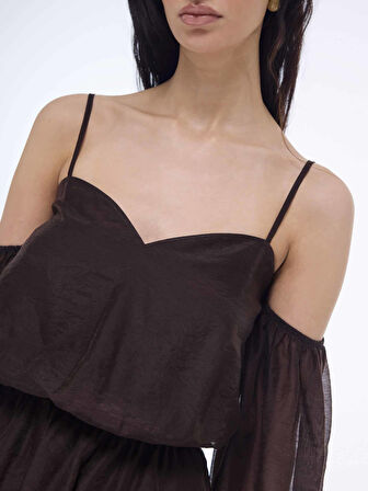 BERS  Regular Fit Straplez Kısa Boy Kahverengi Renk Elbise