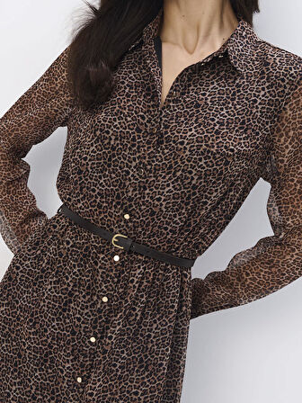 KAA  Regular Fit Gömlek Yaka Uzun Boy Kahverengi Renk Elbise