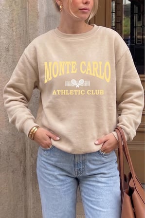 Unisex Monte Carlo Baskılı Bisiklet Yaka Sweatshirt