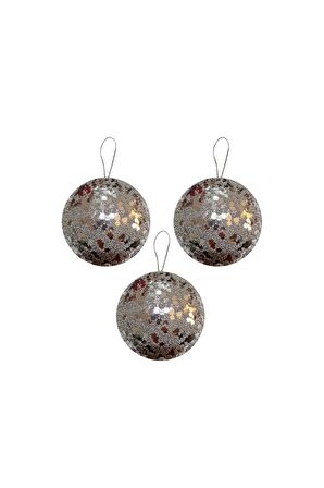 Yılbaşı Ağaç Süsü Toplar 3'lü 8cm-yb620.5-Gümüş