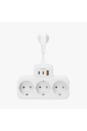 Çoklu Kablolu Priz Yüksek Gerilim Korumalı 3'LÜ Priz 1X USB 2X Type-C Çıkışlı Grup Priz Çoğaltıcı