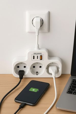 Çoklu Kablolu Priz Yüksek Gerilim Korumalı 3'LÜ Priz 1X USB 2X Type-C Çıkışlı Grup Priz Çoğaltıcı
