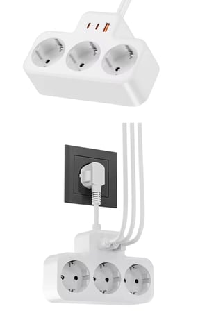 Çoklu Kablolu Priz Yüksek Gerilim Korumalı 3'LÜ Priz 1X USB 2X Type-C Çıkışlı Grup Priz Çoğaltıcı