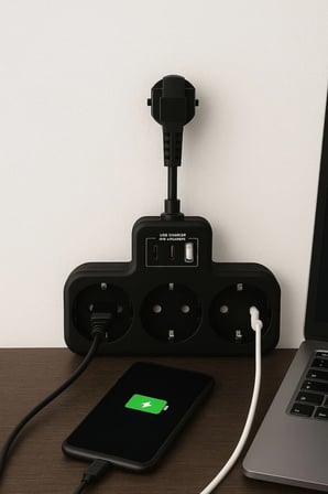 Çoklu Kablolu Priz Yüksek Gerilim Korumalı 3'LÜ Priz 1X USB 2X Type-C Çıkışlı Grup Priz Çoğaltıcı