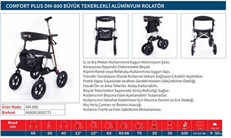 Medikaltec Dm-800 Büyük Tekerlekli Alüminyum Rolatör
